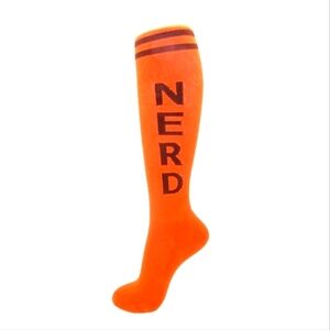 NERD | Classic Unisex Knee High Novelty Tube Socks in Orange & Brown (One Size)